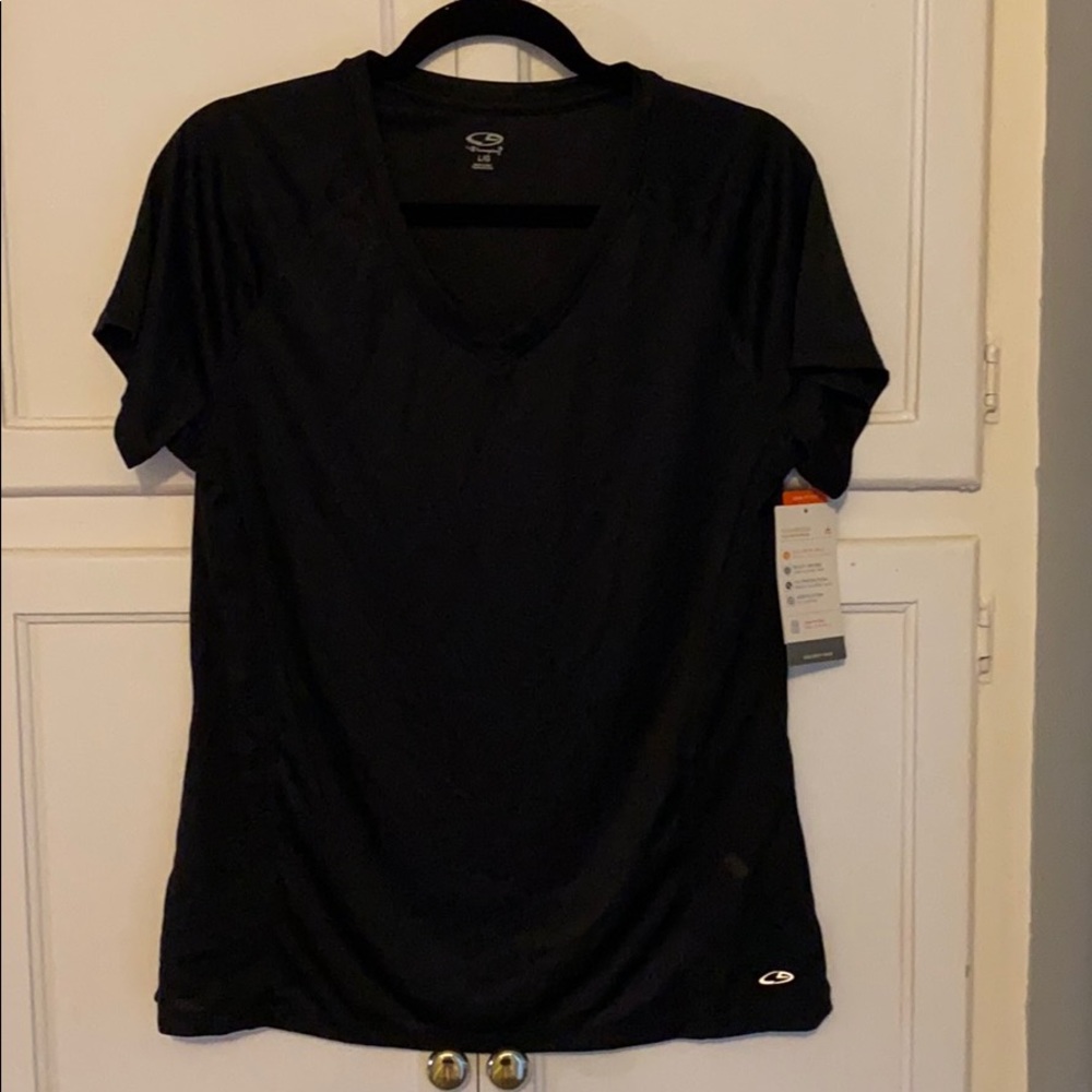 Black with mesh sides, workout v-neck shirt